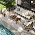 Patio Kingdom 7 Piece Patio Furniture Set, HDPE Outdoor Sectional with Beige Washable Thick Cushions, Coffee Table & Side Table, Patio Conversation Sets for Lawn, Garden, Porch, Balcony (Brown Frame)