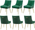 WUTUTUEE Velvet Dining Chairs Set of 6 Gold Legs,Upholstered Velvet Accent Chairs, Pleated Back Design & Gold Pull Handle, Mid Century Modern Chairs for Dining/Kitchen/Living Room,Green
