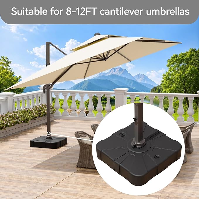 Jentafix Patio Outdoor Cantilever Umbrella Base, Fillable Stand with Wheels, 265 lbs Capacity for Large Offset Umbrella (34 Inches)