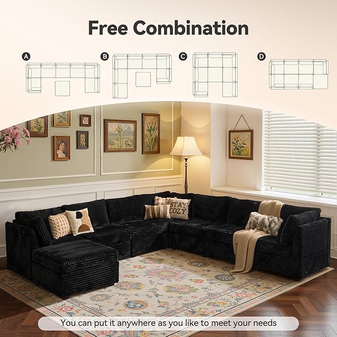 CAODOC Large 8 Seat Modular Sectional Sofa with Ottoman Seat Corduroy Sleeper Sectional Sofa Bed Oversized Convertible Modular Couch for Living Room
