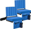 VIVOHOME 2 Pack Stadium Seats with Back Support and Cushion, Portable Bleacher Chair with Cup Holder and Shoulder Strap Blue