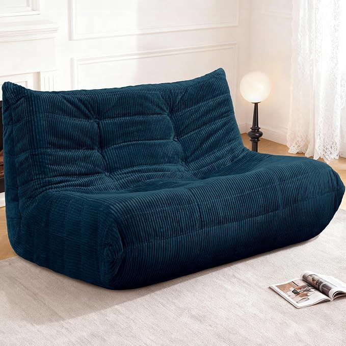 Bean Bag Chair,Giant Beanbag Chairs for Adults,Comfy Large Fireside Chair Lazy Sofa,Corduroy Bean Bag Lounger with Memory Foam Filled,Floor Sofa Couch for Living Room (Navy Blue, Loveseat)