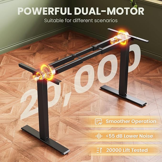 Casaottima Electric Standing Desk Frame, Dual Motor Height Adjustable Table Legs with Memory Presets for Home Office, Stand Up Desk Legs for 40 to 79 inch Desktop, Black Frame Only