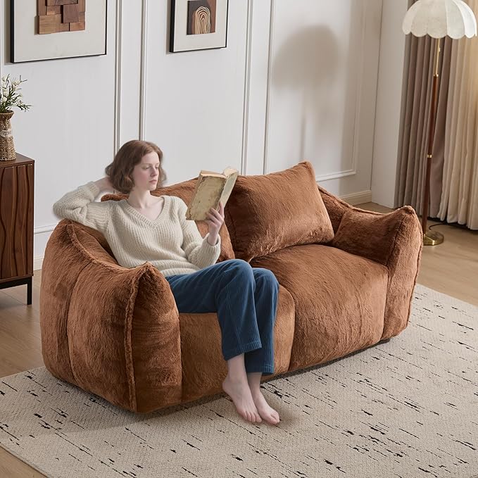 KEIKI Giant Bean Bag Couch for Adults, Oversized Loveseat, 2 Seater Fireside Chair, Comfy Lazy Floor Sofa, Cozy Reading Chair with Pillows for Living Room, Bedroom, No Assembly Required