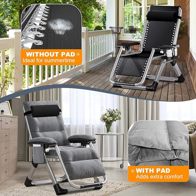 LILYPELLE Comfy Folding Chair, Folding Lounge Chair for Bedroom and Living Room, Reclining Patio Chairs with Removable Cushion for Indoor Outdoor