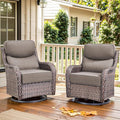 moosprr Luxury Outdoor Swivel Rocker Patio Chairs Set of 2, High Back Swivel Patio Chairs with 6-Inch Thick Cushions, Wicker Outdoor Gliders for Porch, Yard, Deck, Poolside, Brown/Grey
