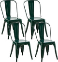 Metal Dining Chairs Set of 4,Stackable Tolix Chair Indoor/Outdoor for Kitchen,Cafe,Restaurant,Bistro & Patio Multiple Colors(Dark Green)