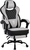 Vonesse Gaming Chair, Reclining Fabric Gaming Chairs for Adults 250LBS, Office Chair with Pocket Spring Cushion, Computer Chair with Footrest and Massage Lumbar Support (Light Gray)