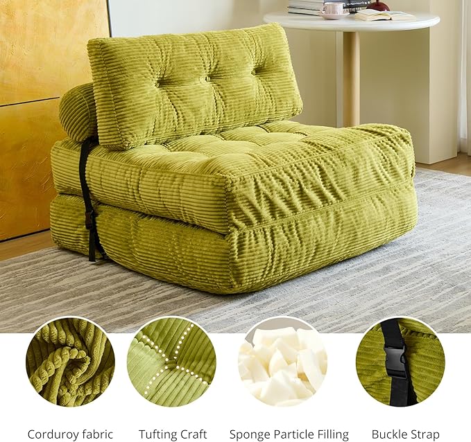 Convertible Sofa Bed & Couch Bed - Oversized Adult Sleeper Chair & Bean Bag Chair, Foldable Floor Bed with Backrest, Comfortable Lazy Sofa for Bedroom, Living Room & Dorm
