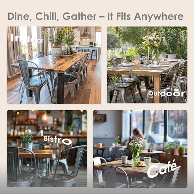 Metal Dining Chairs Set of 6,Stackable Tolix Chair Indoor/Outdoor for Kitchen,Cafe,Restaurant,Bistro & Patio Multiple Colors(Grey)
