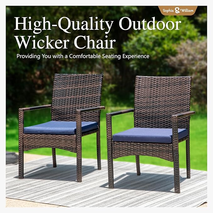 Sophia & William Patio Chairs Set of 6, 6 Pcs Lightweight Rattan Outdoor Dining Chairs, All-Weather Wicker Dining Chairs with Comfortable Seating