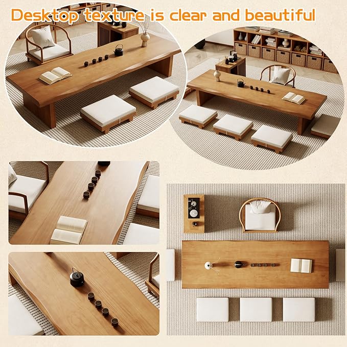 Solid Wood Japanese Tea Table, Simple and Modern Low Design, Tatami Tea Style, Zen-Inspired Kotatsu, Bay Window Seating, Floor Style (Black, 200 * 60 * 35cm)