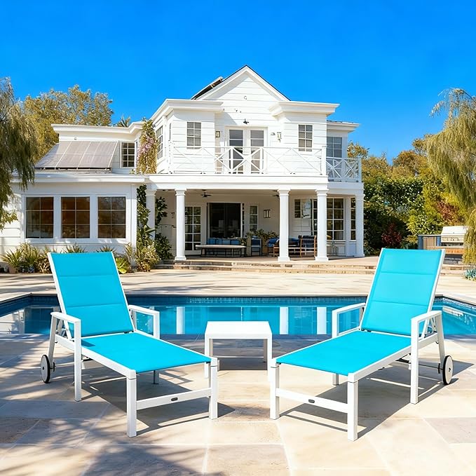 PURPLE LEAF Outdoor Chaise Lounge Adjustable Sunbathing Recliner with Armrest Blue 2 Sets