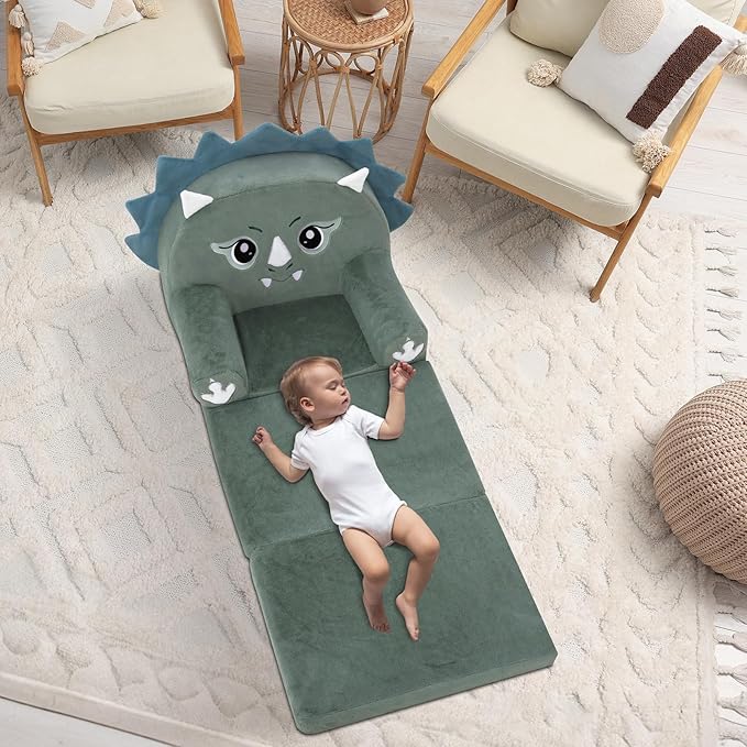 decalsweet Kids Couch Comfy Foldable Kids Sofa to Lounger 2 in 1 Toddler Chair Plush Baby Sleeper Chair for Playing and Napping, Birthday Gifts for Boys and Girls