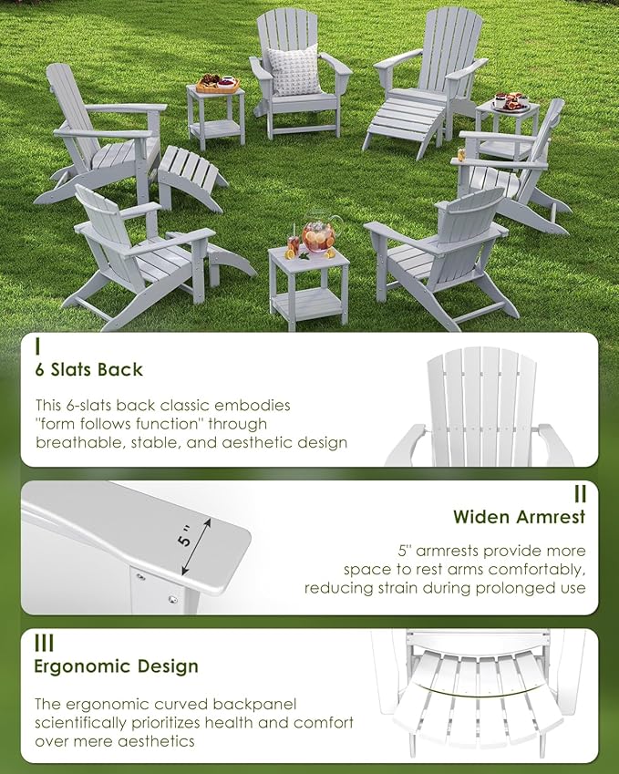 GREENVINES Adirondack Chairs Set of 2 | HDPE Plastic | Oversized Fire Pit Chair | All Weather | White | Poly Lumber | for Outdoor Deck Backyard Patio Garden