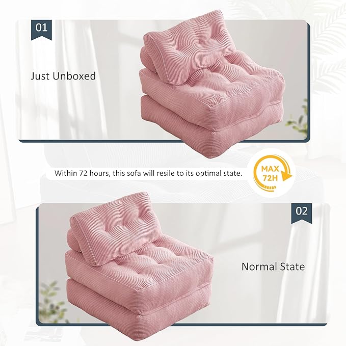 Afuson Folding Chair Bed, Futon Sofa Bed, Floor Couch for Adults Chair for Living Room, Lounge Sofa, Convertible Sofa Bed, Small Couches for Small Spaces, Pink