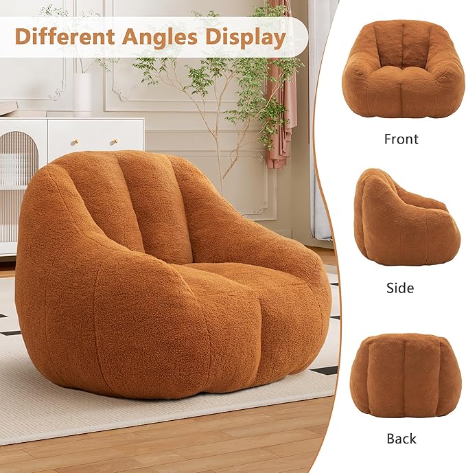 Setawix Bean Bag Chair with Filler, Comfy Teddy Bean Bag Chairs for Adults and Kids, Cozy BeanBag Sofa Fully Floor Couch with Memory Foam for Living Room Bedroom,Yellow