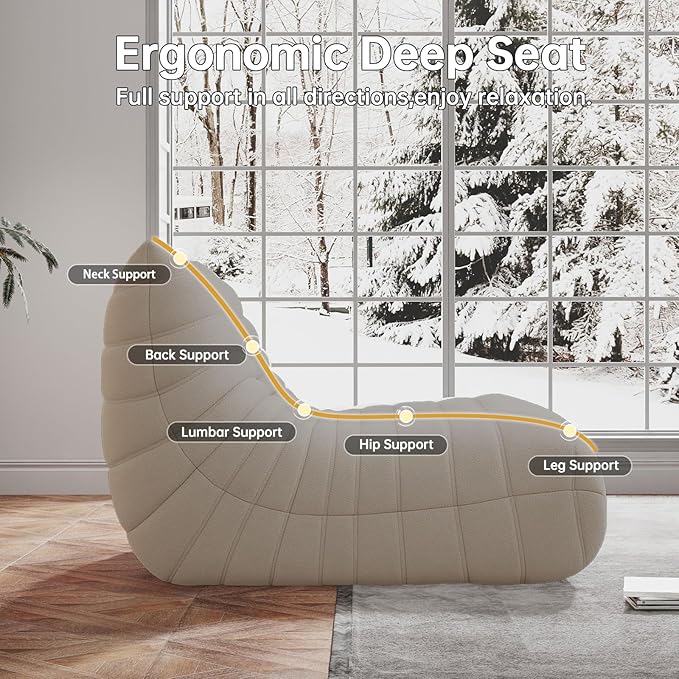 Bean Bag Chairs for Adults, Memory Foam Couch Loveseat Sofa Chair, Soft Teddy Material Cozy Comfy Reading Nook Chairs, Floor Chair for Living Room Bedroom Office(Grey)