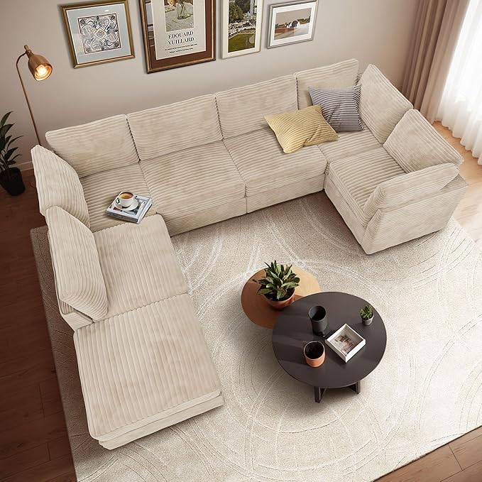 CAODOC Large 7 Seat Modular Sectional Sofa with Ottoman Seat Corduroy Sleeper Sectional Sofa Bed Oversized Convertible Modular Couch for Living Room