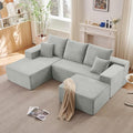 Lakifun 107" L-Shape Sofa with Ottoman, Modern Modular Sectional Comfy U-Shape Cloud Couch, Deep Seat, Upholstered Corduroy Sleeper Chaise Longue for Living Room Bedroom, No Assembly Required, Grey