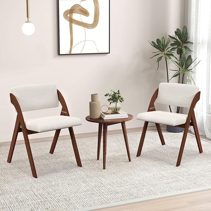 GOFLAME Folding Dining Chairs Set of 2, Upholstered Kitchen Chairs with Padded Seat & Backrest, Modern Side Chairs with Rubber Wood Legs for Home Office Events, Wedding, No Assembly Needed, Walnut