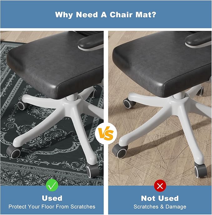 Mymeely Office Chair Rug for Hardwood Floor, 36"x48" Computer Gaming Mat, Low Pile Desk Chair Mat for Rolling Chairs, Floor Protector Rug Hard Floors, Anti-Slip Wood/Tile Protection Mat