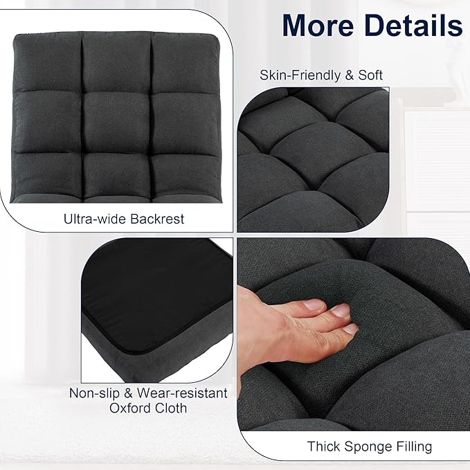 HOMYEDAMIC Floor Chair, 24 inches Wide Oversized Velvet Armless Lay Flat Floor seat Padded Meditation Chair with 6 Adjustable Position Ergonomic Comfortable Convenient(LRSF-002-GREY)