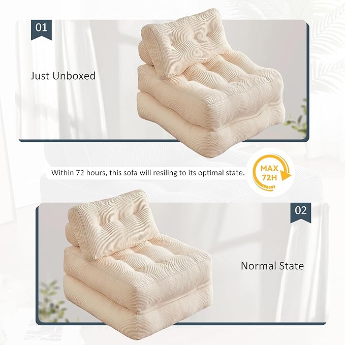 Afuson Folding Chair Bed, Futon Sofa, Floor Couch for Adults Chair for Living Room, Lounge Sofa, Convertible Sofa Bed, Small Couches for Small Spaces, Beige