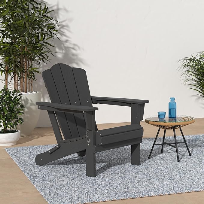 KINGYES Folding Adirondack Chair Set of 2, HDPE All-Weather Folding Adirondack Chair, Grey