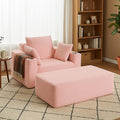 54" W Oversized Chaise Lounge Chair Indoor, Boneless Chaise Lounge Couch, Convertible Comfy Reading Chairs, Corduroy Sleeper Chair Couches for Living Room, Compression Sofa with Ottoman, Pink