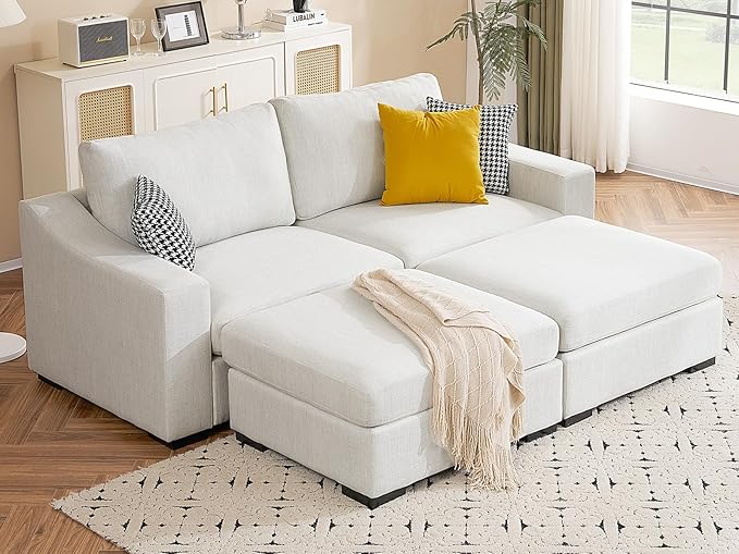 ELUCHANG Oversized Sofa Bed, Upholstered Chaise Lounge Comfy Sleeper Sofa with Soild Wood Frame, Deep Seat Sofa Couch for Living Room Bedroom Apartment, Linen, White