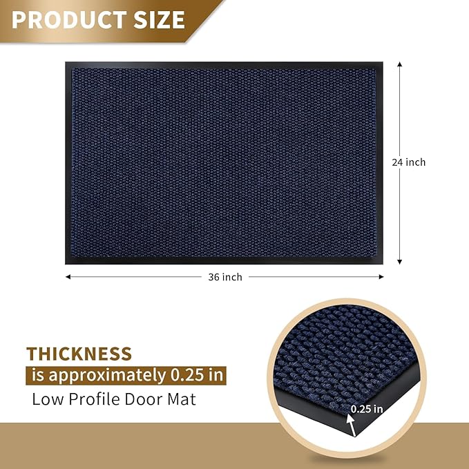 Yimobra Doormat Outdoor Indoor Entrance 36 x 24, All-Season All-Weather Front Door Mat, 100% Waterproof Welcome Matt for Floor Garage Outside Entry, Stain and Fade Resistant,Navy Blue