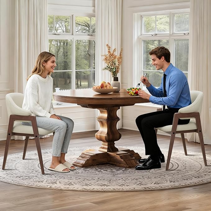 MALOL Wooden Dining Chairs Set of 6, Modern Fabric Upholstered Dining Room Chair, Kitchen Side Chairs, Farmhouse Dinner Chair with Curved Open Back for Kitchen, Beige