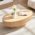 43.7'' Oval Wood Coffee Table,Modern Handcraft Drum Coffee Table for Living Room, Small Center Table with Sturdy Pedestal(Oak, L43.7 x W24.8 x H13.38)