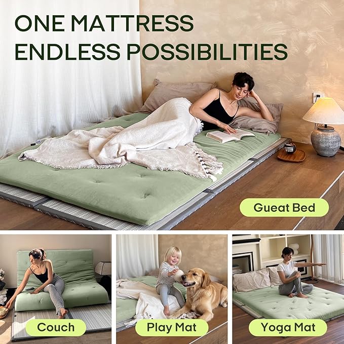 ZonLi Japanese Floor Futon Mattress Full Size 75"x 54", 100% Cotton Cover 2.5'' Thicken Tatami Mattress, Foldable Sleeping Pad, Portable Dormitory Tatami Mat, Roll Up Floor Lounger Bed for Adult