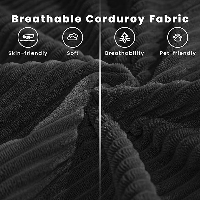 79" Convertible Sofa Bed, Boneless Corduroy Sleeper Foldable Modular Couch, Memory Foam Compressed Sofa in A Box, Folding Mattress Floor Couch for Small Space Living Room Apartment Bedroom, Black