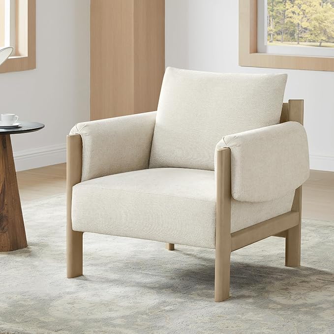 CHITA Accent Chair, Mid Century Modern Fabric Upholstery Armchair for Living Room, Grey Solid Wood Frame, Fabric in Linen