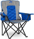 Matrasco Oversized Padded Camping Chair, Heavy-Duty Steel Frame for 450 lbs Supports, Convenient 6-Can Cooler, Portable Carry Bag, Perfect for Outdoor, Beach, and Hiking (Gray & Sapphire Blue)