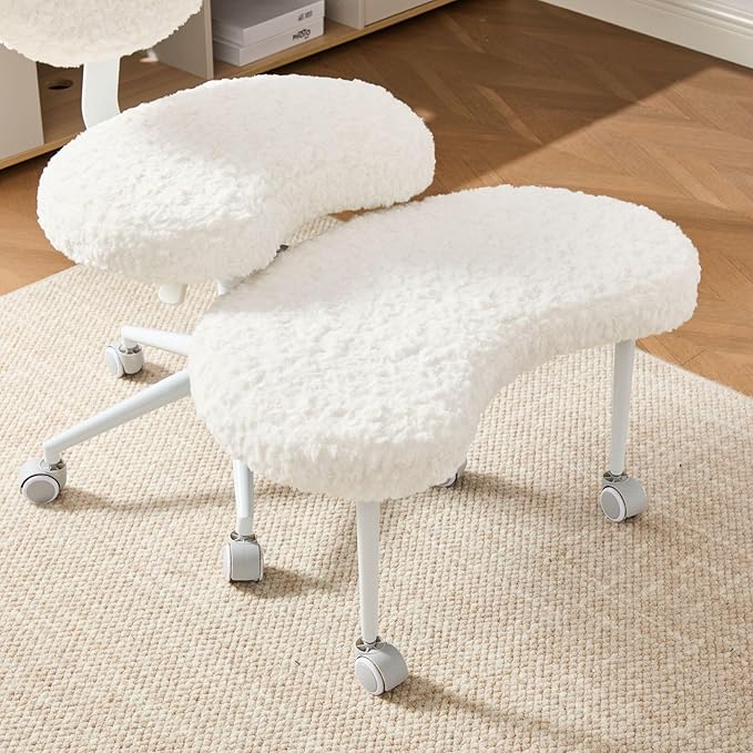 Tomofcessn Cross Legged Chair with Footrest, Plus Size Criss Cross Office Chair, Memory Foam Cushion, Armless Swivel Desk Chair with Wheels, Active Sitting for Home Office,Artificial Rabbit Fur