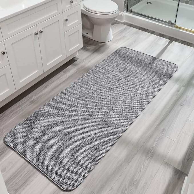 Bosap Bath Mat,Ultra Thin Bathroom Runner Rugs,Large Bath Mats for Bathroom,Quick Dry,Non-Slip,Machine Washable,Low Pile,Bath Rug,Shower Outside,Sink,Home Decor Accessories.Grey,1'5"x4'11"（17x59inch）