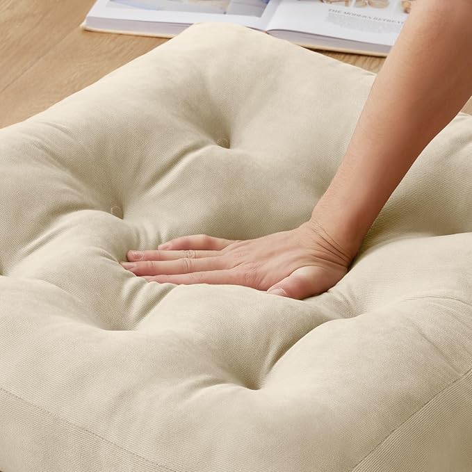 SM-XLHN Meditation Floor Pillow Set of 4, Square Large Pillows Seating for Adults, Meditation Cushion Pillow,Tufted Corduroy Cushion for Tatami Living Room or Yoga, Beige, 22x22 Inch