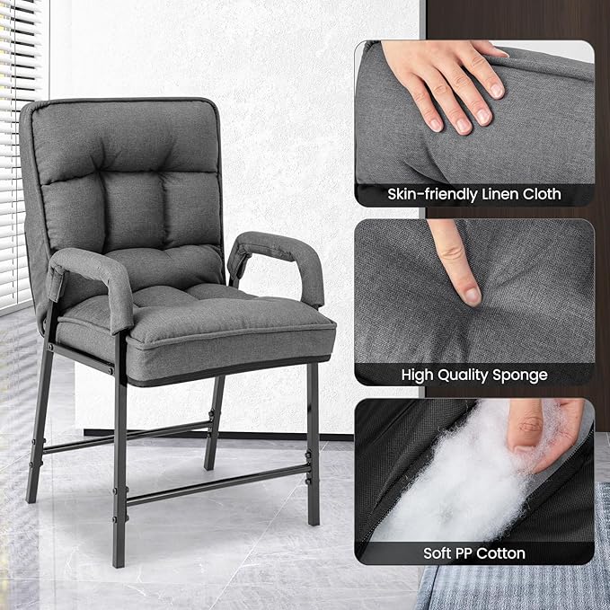 Giantex Modern Accent Chair with Ottoman, Upholstered Arm Chair with Adjustable Backrest & Solid Metal Frame, Linen Fabric Single Sofa Chair and Footrest Set for Bedroom, Living Room (Grey)