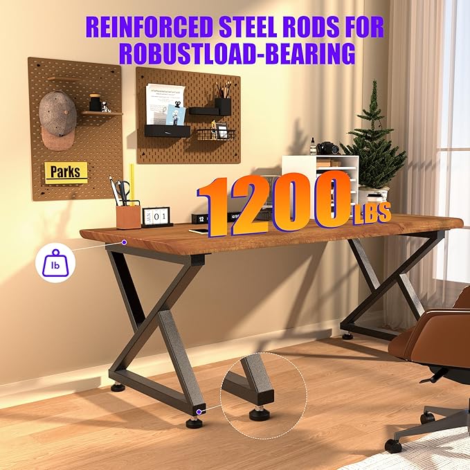 KOSEOO Heavy Duty Metal Table Legs 28 x 28 inch, Industrial Desk Legs with Adjustable Feet, 1200lbs Capacity, Sturdy X-Frame No Wobble Design for Office Desk, Kitchen Table Base, DIY-Set of 2, Black