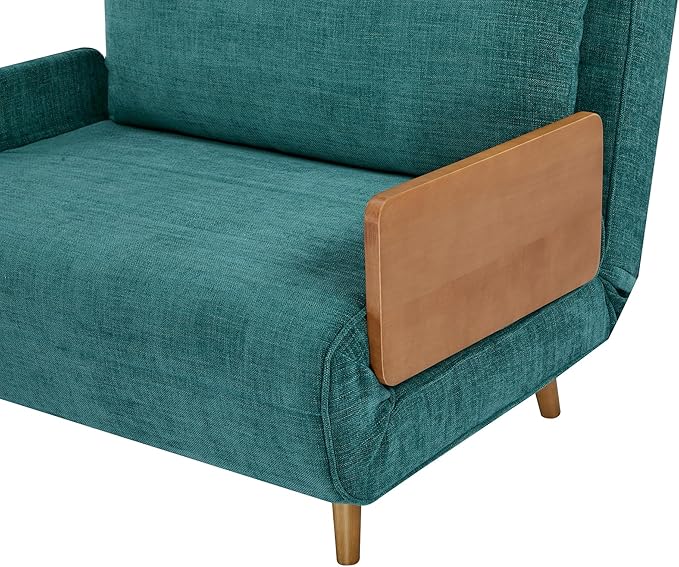 CITTANEO 42" Convertible Sleeper Chair, 3-in-1 Chair Bed Sleeper for Adults with Adjustable Backrest, Pillow & Wooden Arms, Loveseat Sofa Bed for Apartment, Office, Peacock Blue