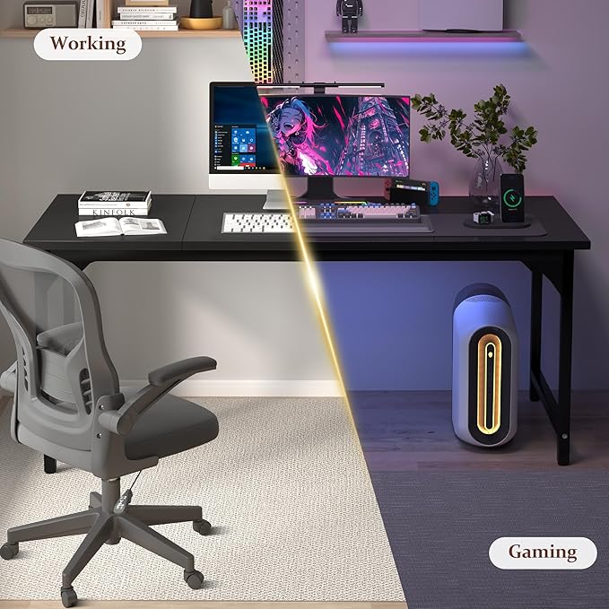 47 X 23.6 Inch Computer Desk, Office Desk w/Deeper Carbon Fiber Desktop, Modern Simple Study Table w/Sturdy Metal Frame & Large Legroom, Gaming Writing Work Desk for Home Office, Bedroom