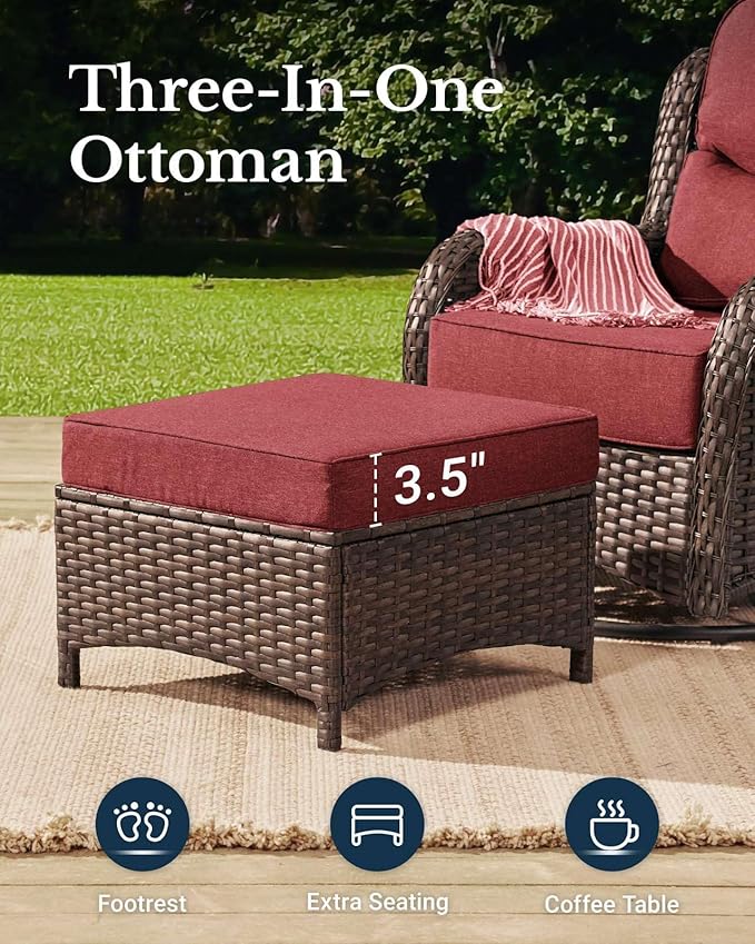 HILLGA Luxury Patio Furniture Set with 6-inch Thick Cushion, Outdoor Couch and High Back Swivel Rocker Patio Chairs, 7PCS Wicker Conversation Set for Deck Yard and Poolside, Burgundy (V2)