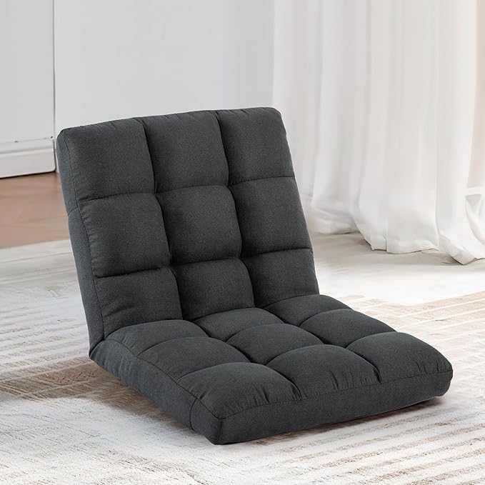 HOMYEDAMIC Floor Chair, 24 inches Wide Oversized Velvet Armless Lay Flat Floor seat Padded Meditation Chair with 6 Adjustable Position Ergonomic Comfortable Convenient(LRSF-002-GREY)