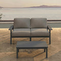 Patio Kingdom Patio Furniture Set 2 Seats, HDPE Outdoor Sectional with Gray Washable Thick Cushions, Coffee Table, Patio Conversation Sets for Lawn, Garden, Porch, Balcony, Deck (Grey Frame)