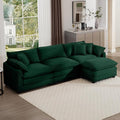 Aoowow Corduroy 3 Seater Cloud Couch with Ottoman,Modern Cloud Couches for Living Room,Modular Sectional Cloud Sofas with Deep Seat,Oversized Tufted L-Shaped Sofa Set. (Green, 3 Seater + 1 Ottoman)
