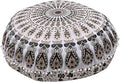 Shubhlaxmifashion Mandala Floor Pillow Cushion Seating Throw Cover Hippie Decorative Bohemian Ottoman Poufs, Pom Pom Pillow Cases,Boho Indian (32 Inches, Gold Black)